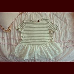 Design Lab white + gray striped lace top NWOT